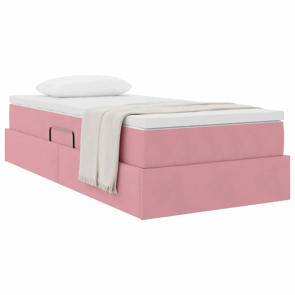Letto con contenitore e materasso Rosa 90 x 190 cm Velluto