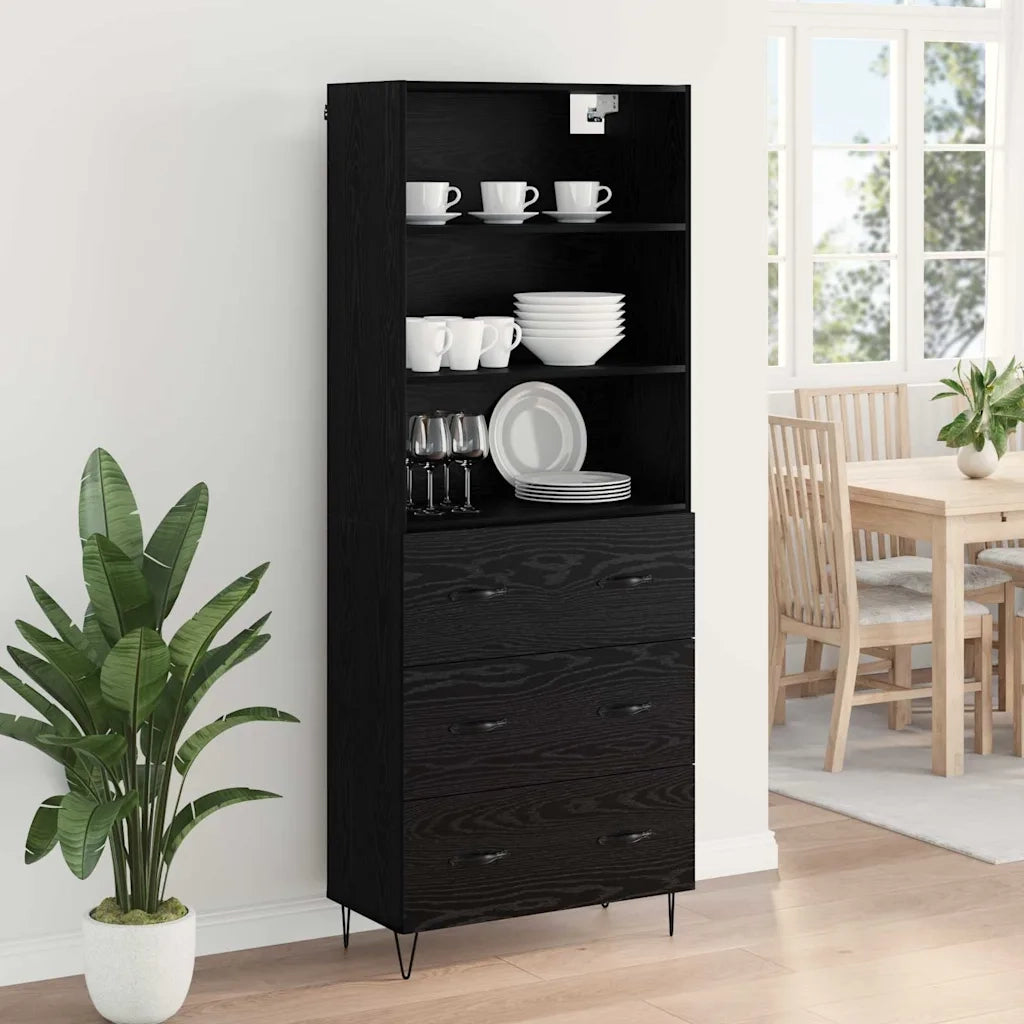 Credenza con cassetto 2 pcs Rovere Nero Legno multistrato