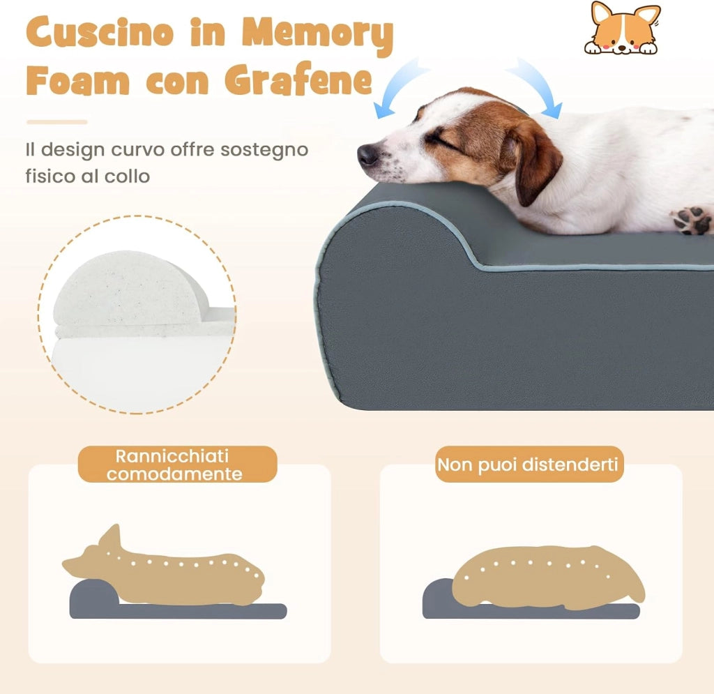 Letto Ortopedico per Cani Grandi, Lettino per Animali Domestici in Schiuma di Memoria con Poggiatesta, Copertura Rimovibile e Lavabile e Fondo Antiscivolo per Cani Anziani con Artrite