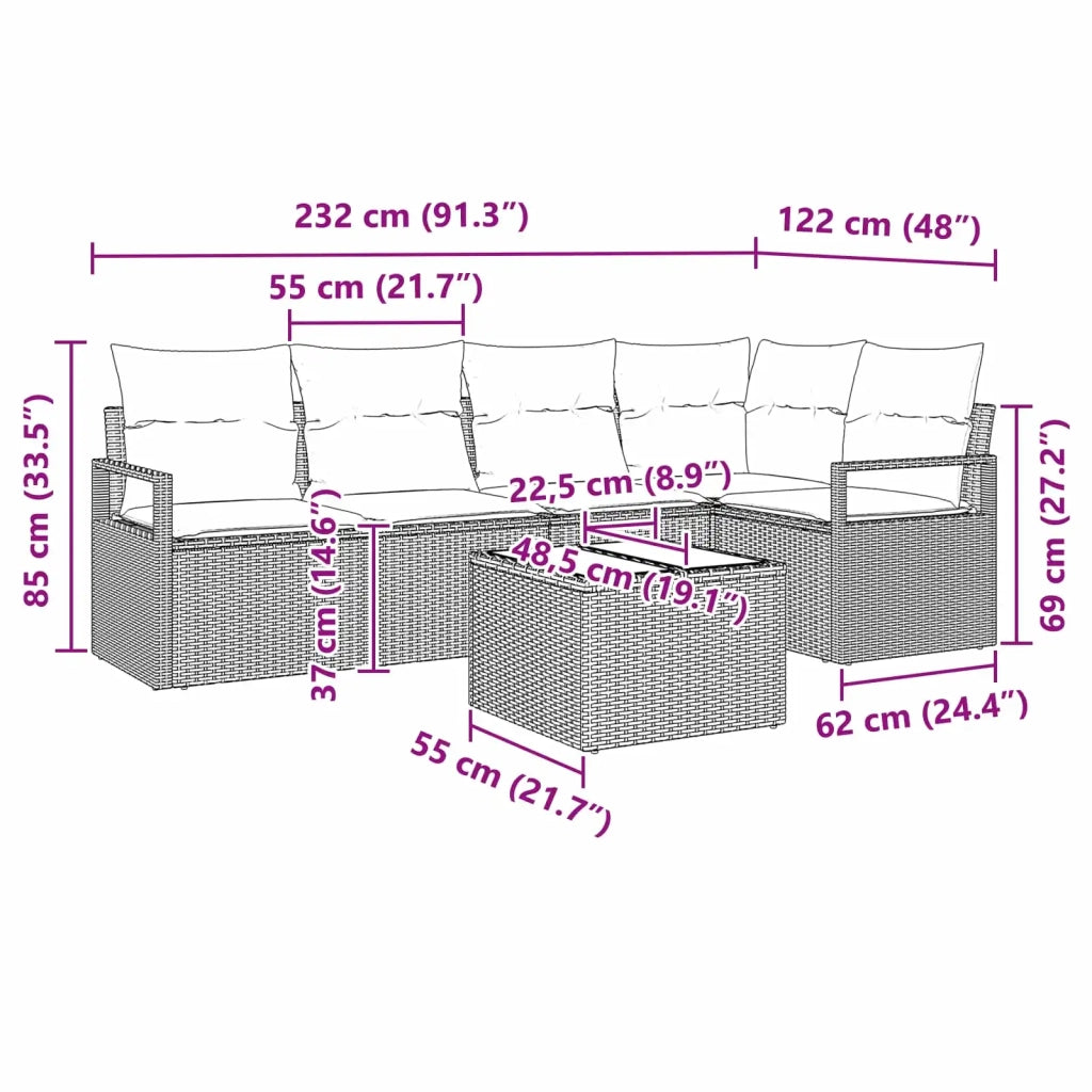 Set di divani 6 pcs Grigio polyrattan 3346395
