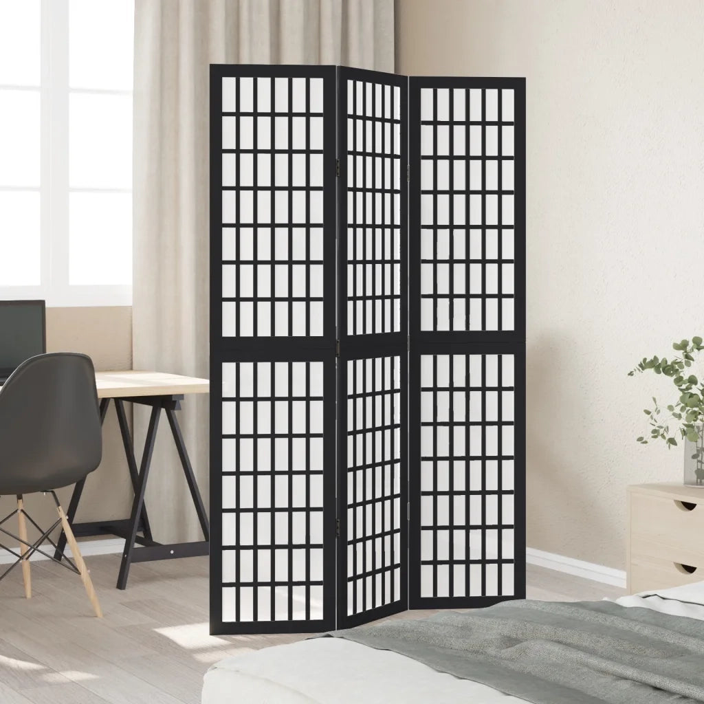 vidaXL Divisorio Ambienti 3 Pannelli Nero Legno Massello di Paulownia