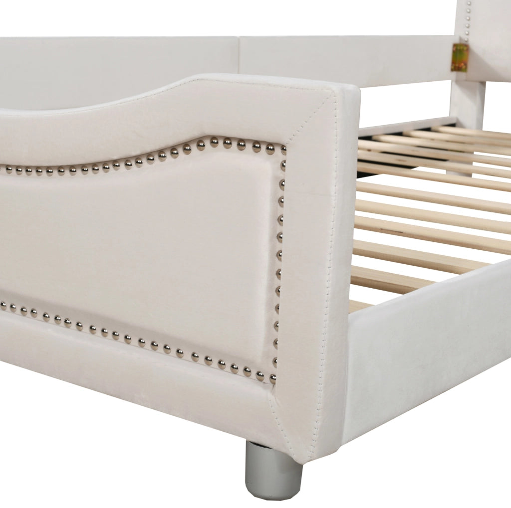 Letto imbottito 90x200 cm multifunzione; legno; beige (Senza materasso)