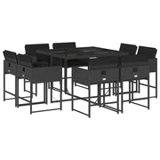 Set da Pranzo da Giardino 9 pz | Set Salotto da Giardino con Cuscini Nero in Polyrattan
