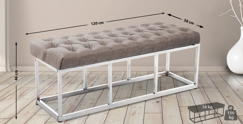 Panca AMUN in tessuto e acciaio inox Tortora,120 cm
