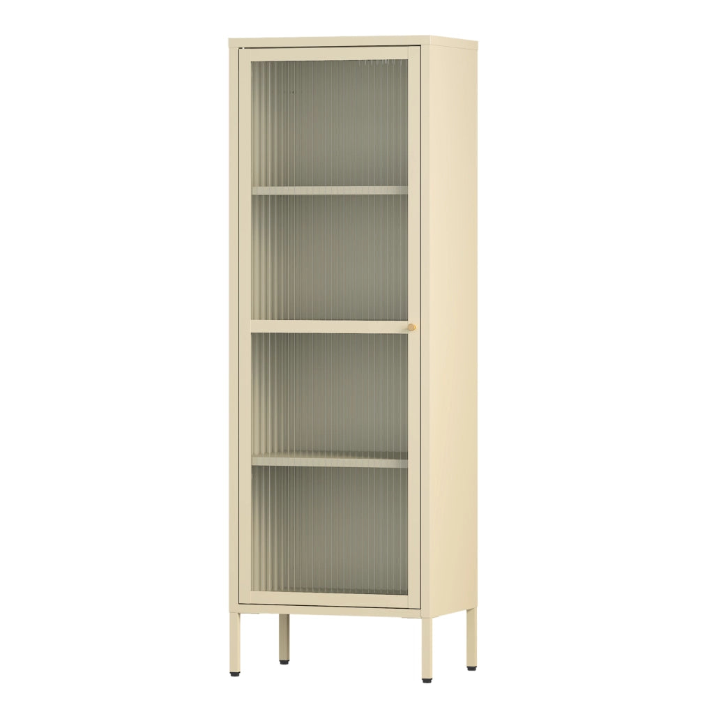 Armadio a Vetrata Säkylä con 4 Scomparti 150 x 50 x 35 cm in Acciaio - Color Cammello [en.casa]