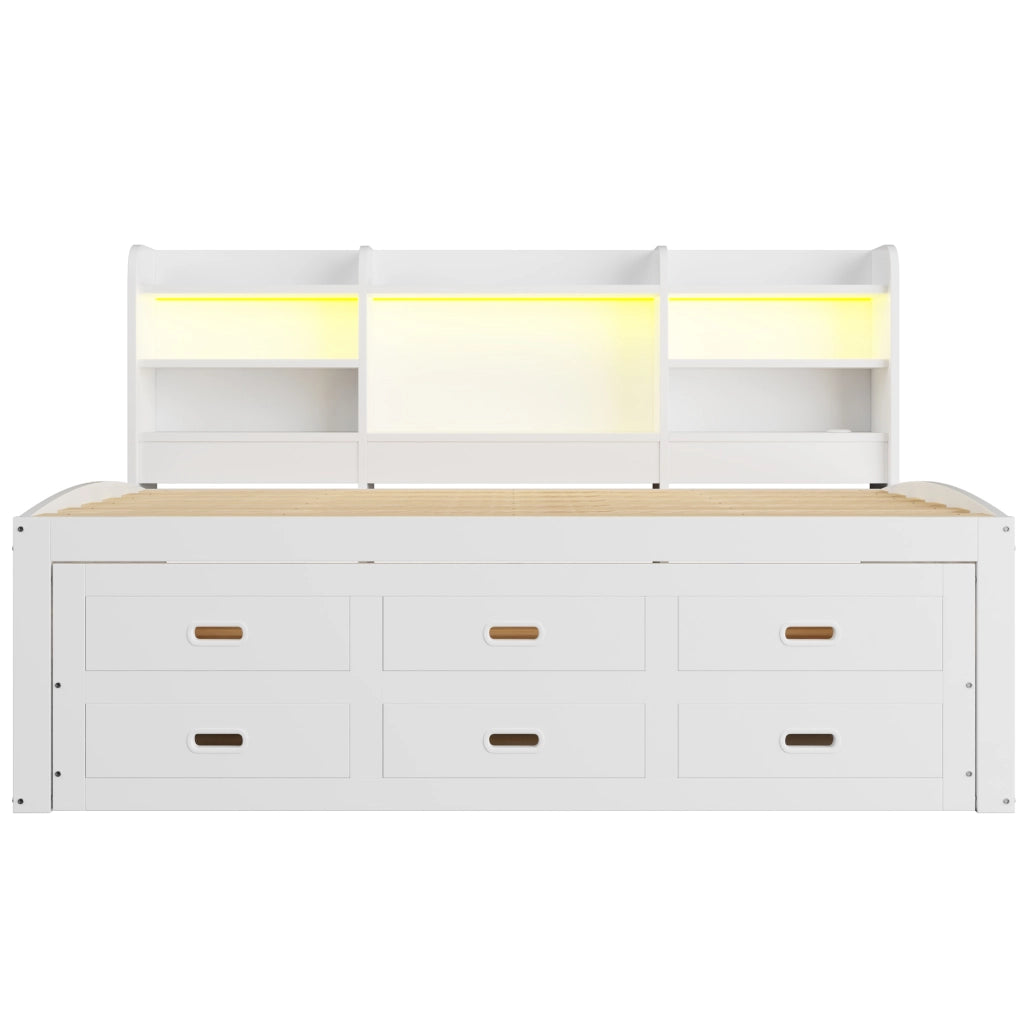 Letto Estraibile Letto Singolo 90x200 cm; 3 Cassetti; LED; USB e Type-C; Bianco