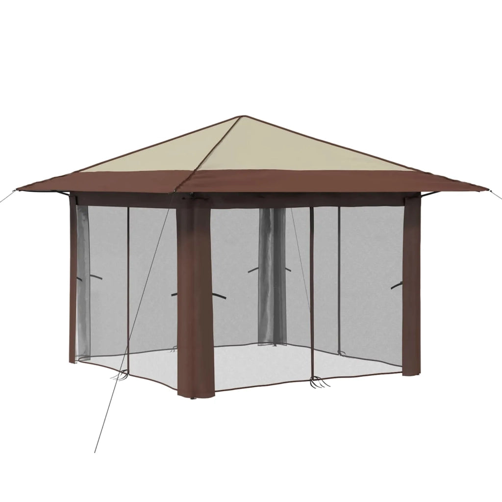 Gazebo con 4 Pareti 3,3 x 3,3 m Crema e Marrone 42036812
