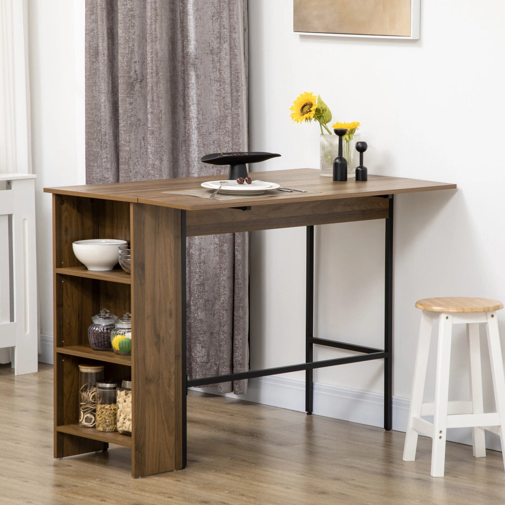 Tavolo da bar con ripiano laterale pieghevole e 3 ripiani ¨C Zephmum ¨C 120x76x91 cm marrone