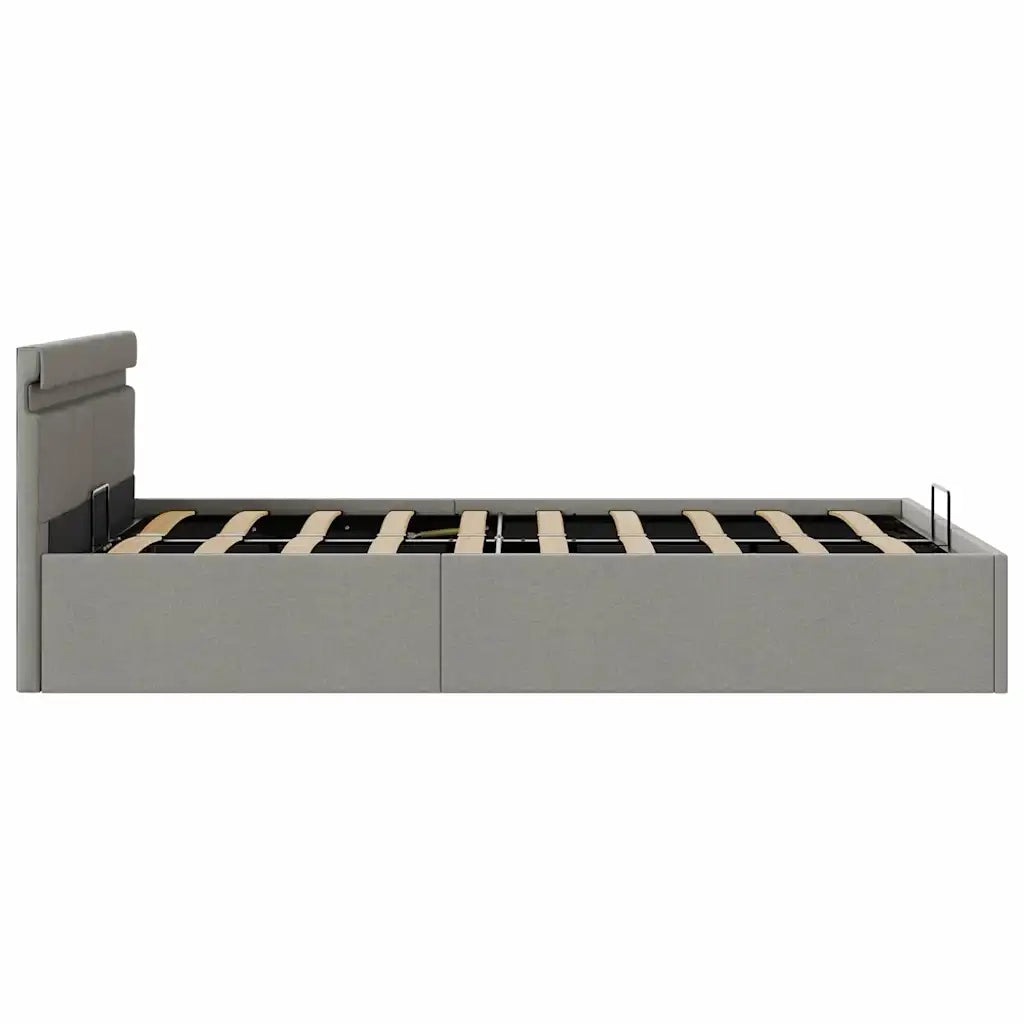 Giroletto con Contenitore e LED-Struttura Letto Grigio Chiaro Tessuto 140x200cm