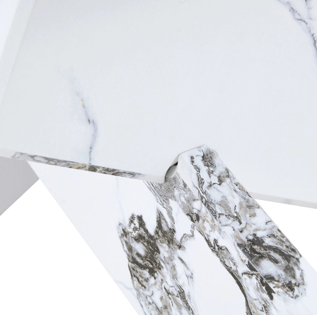 Tavolino rotondo 88.5x88.5x12.5 cm con piano in vetro temperato; base geometrica in MDF e vetro bianco