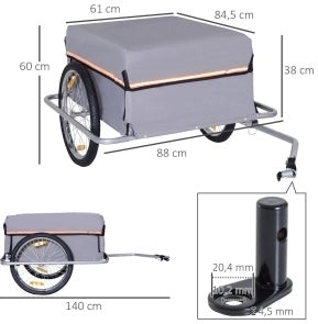 Rimorchio per bicicletta pieghevole con box in tessuto Oxford