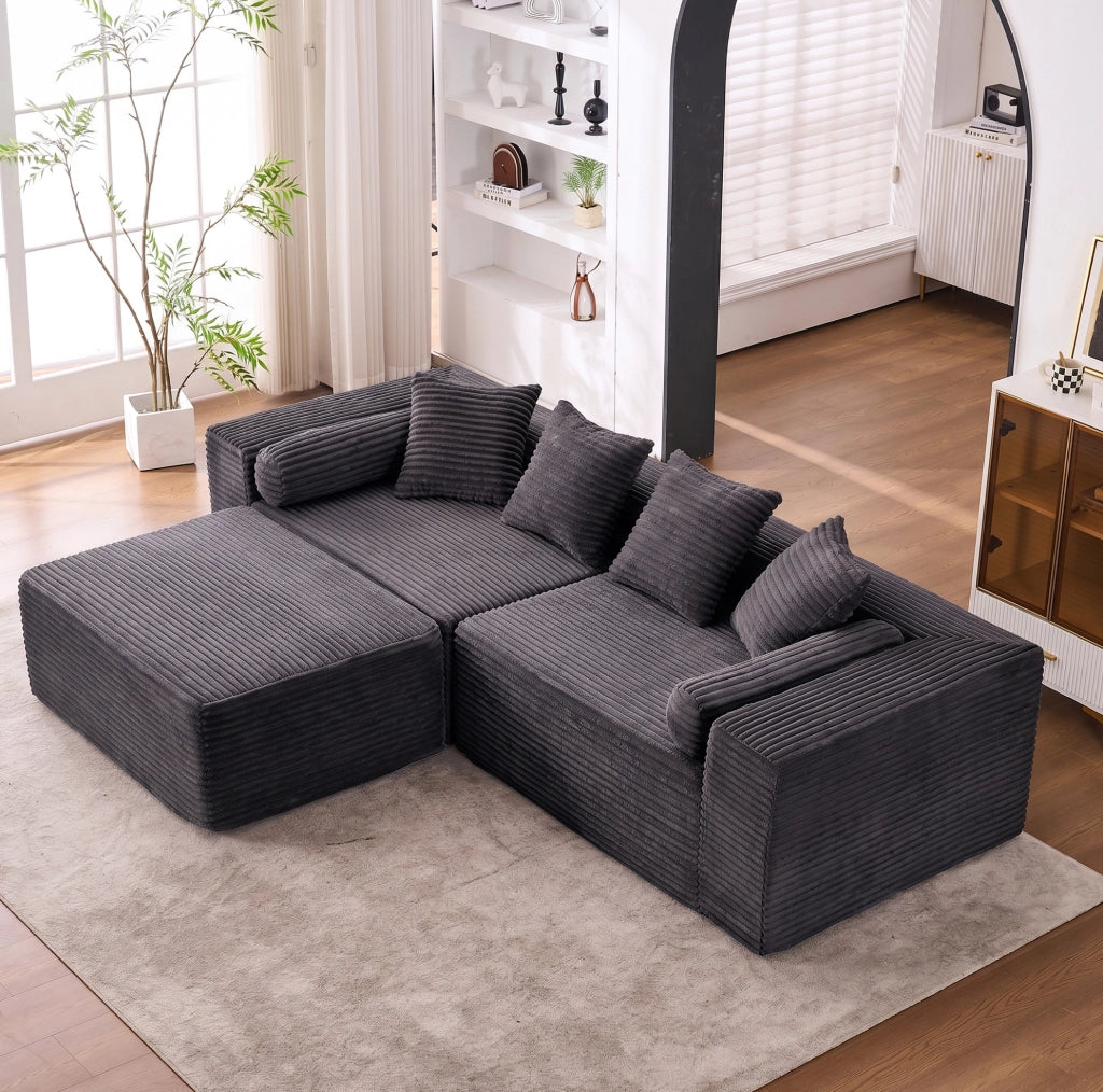 Divano modulare angolare con chaise longue; 266 cm; senza montaggio; nero