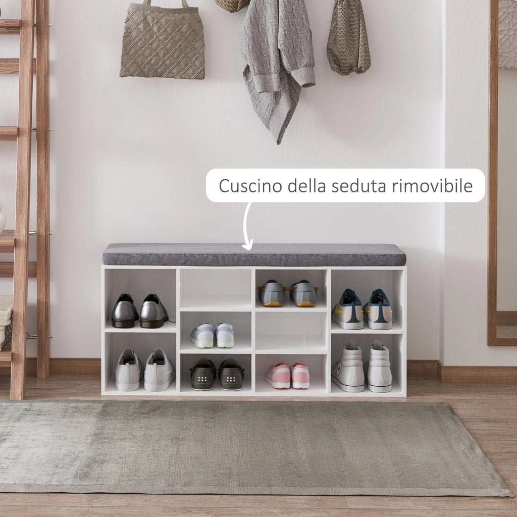 Scarpiera con panca ¨C zephmum ¨C bianco, legno, 104x30x48 cm
