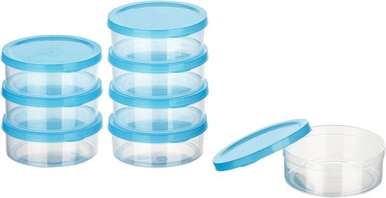 Mini Vetrine 8x0,2L Rond Lichtblauv - Scatole di Stoccaggio Aria Tappate con Tappi - Scatole di Stoccaggio Alimentare con Tappi - Cassetto di Stoccaggio per la Preparazione delle Colazioni & Organizzazione - Qualità Austriaca