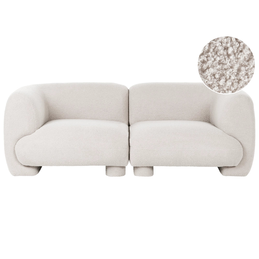 Divano modulare bouclé a due posti profilo ribassato forma organica bianco sporco