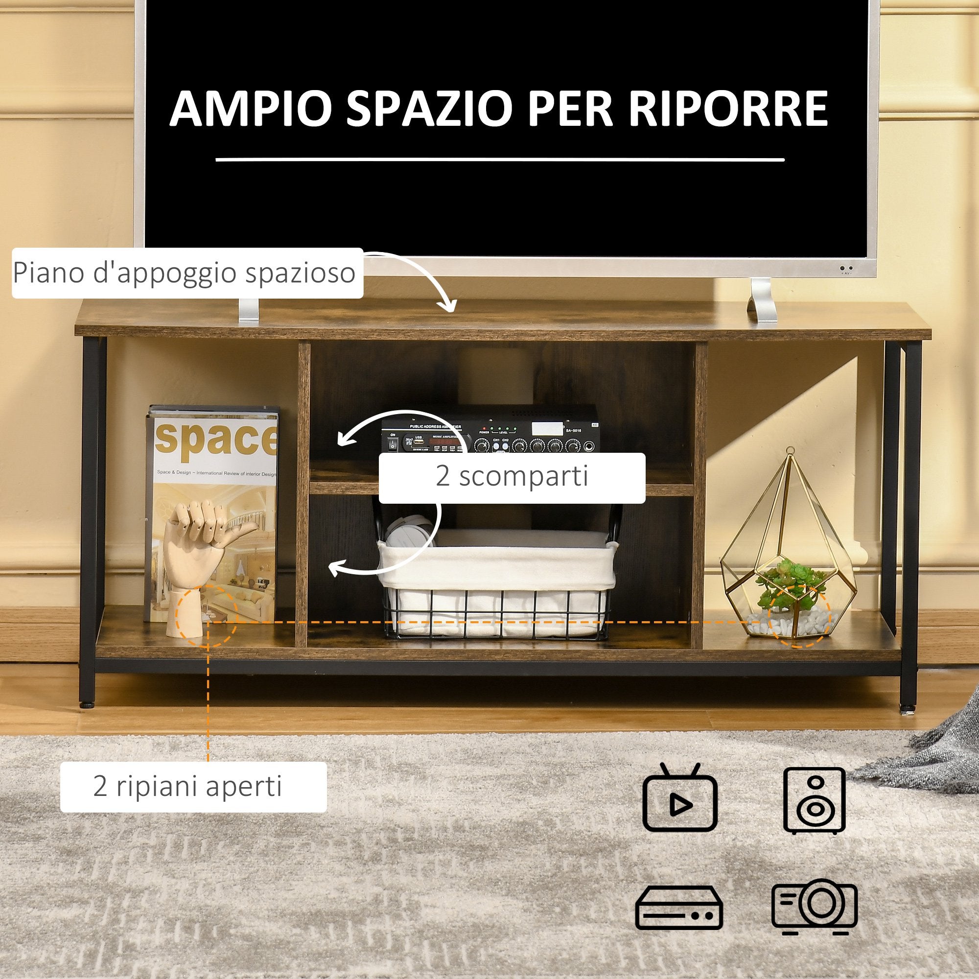 Mobile TV 110x40x50 cm per TV fino a 55 Marrone Rustico