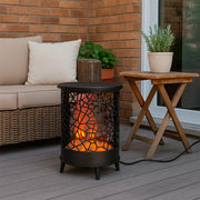 SINED Caminetto rotondo nero in acciaio con fiamma olografica stereoscopica indipendente riscaldamento 2 livelli 750-1500W altezza 72 cm modello CAMINETTO-GARDENA