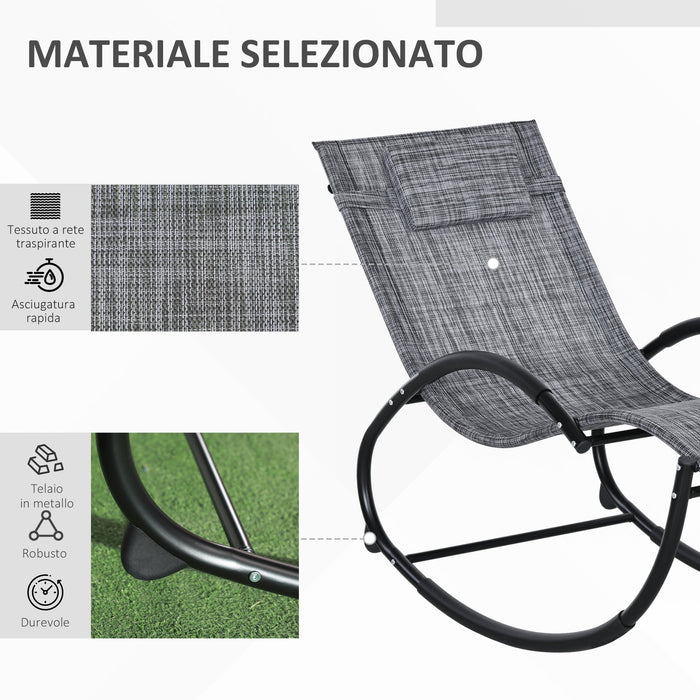 Sedia Sdraio a Dondolo Zero-Gravity da Esterno Impermeabile 155x61x88 cm con Poggiatesta Grigio