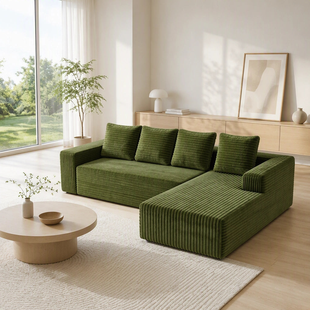 Divano modulare angolare 2 pezzi - con chaise reversibile e seduta profonda - verde