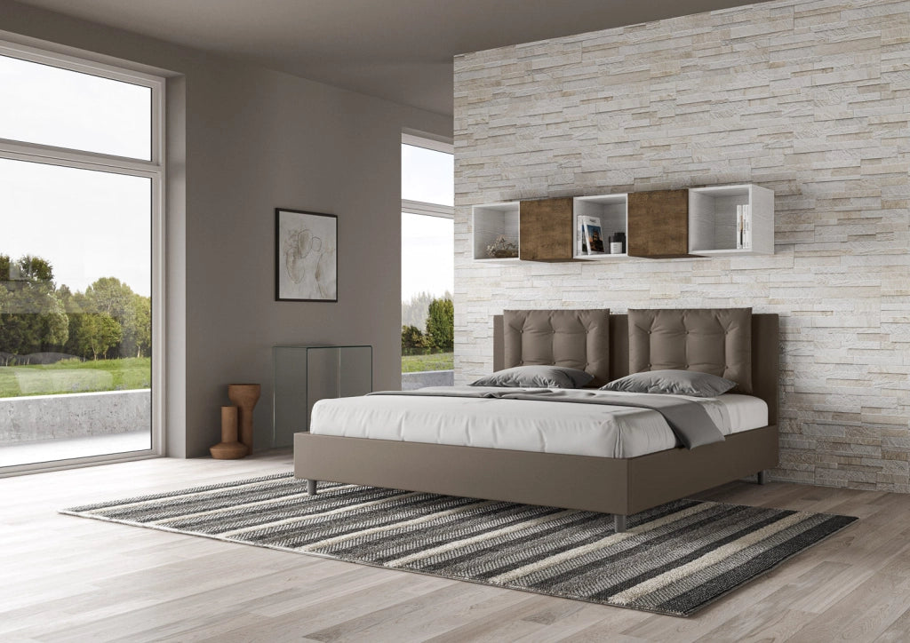 Letto Matrimoniale Extra Large 200x210 cm con Rete Annalisa Cappuccino