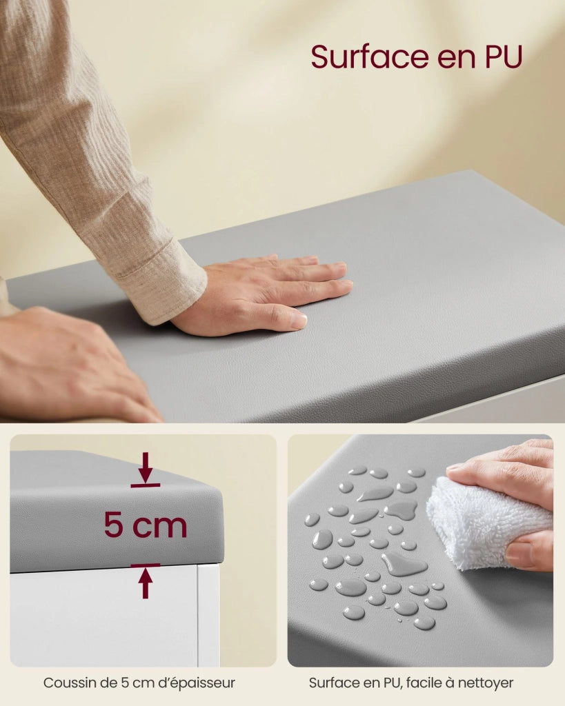 Panca portascarpe scarpiera con seduta imbottita panca da ingresso con 3 scomparti e seduta imbottita 30 x 60 x 44 cm per ingresso camera da letto soggiorno bianco 12_0004088