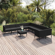 Set Divani da Giardino 11 pz con Cuscini in Polyrattan Nero 3094497
