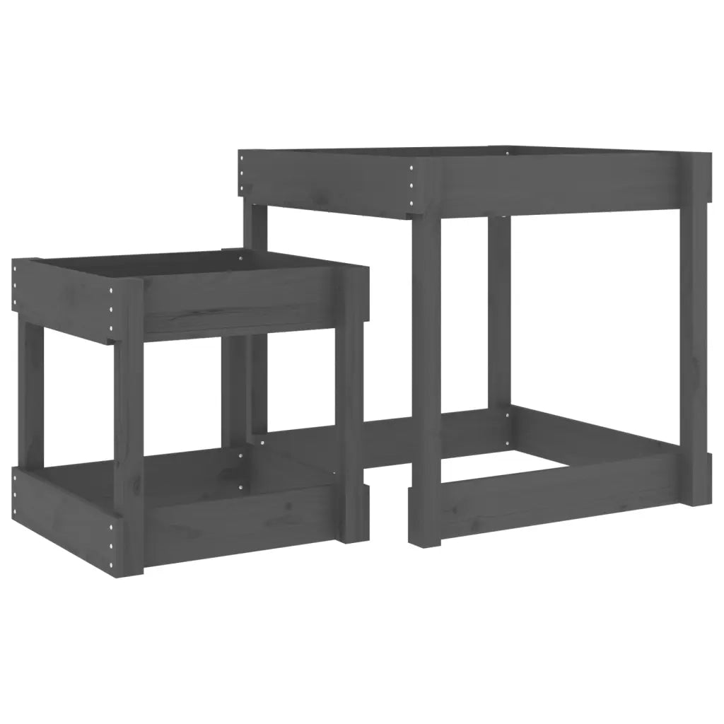 Tavoli Sabbiere 2 pz Grigi in Legno Massello di Pino 825053