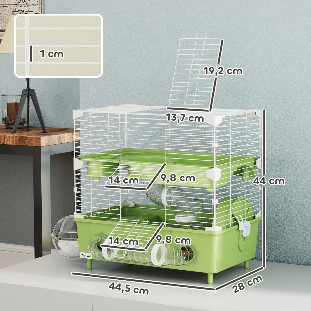 Gabbia per criceti a 2 livelli con ruota ¨C Minimal ¨C 44.5x28x44cm verde
