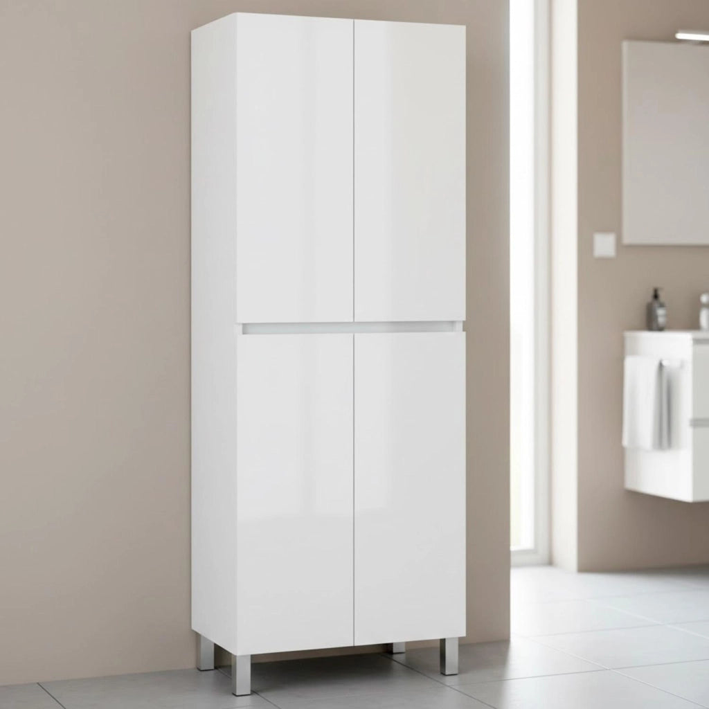 Mobile Alto Colonna Bagno 4 Ante Con Ripiani Regolabili Salvaspazio Design Moderno Elegante Ideale Per Bagno Lavanderia Ripostiglio 182 x 60 x 35 Cm Colore Bianco
