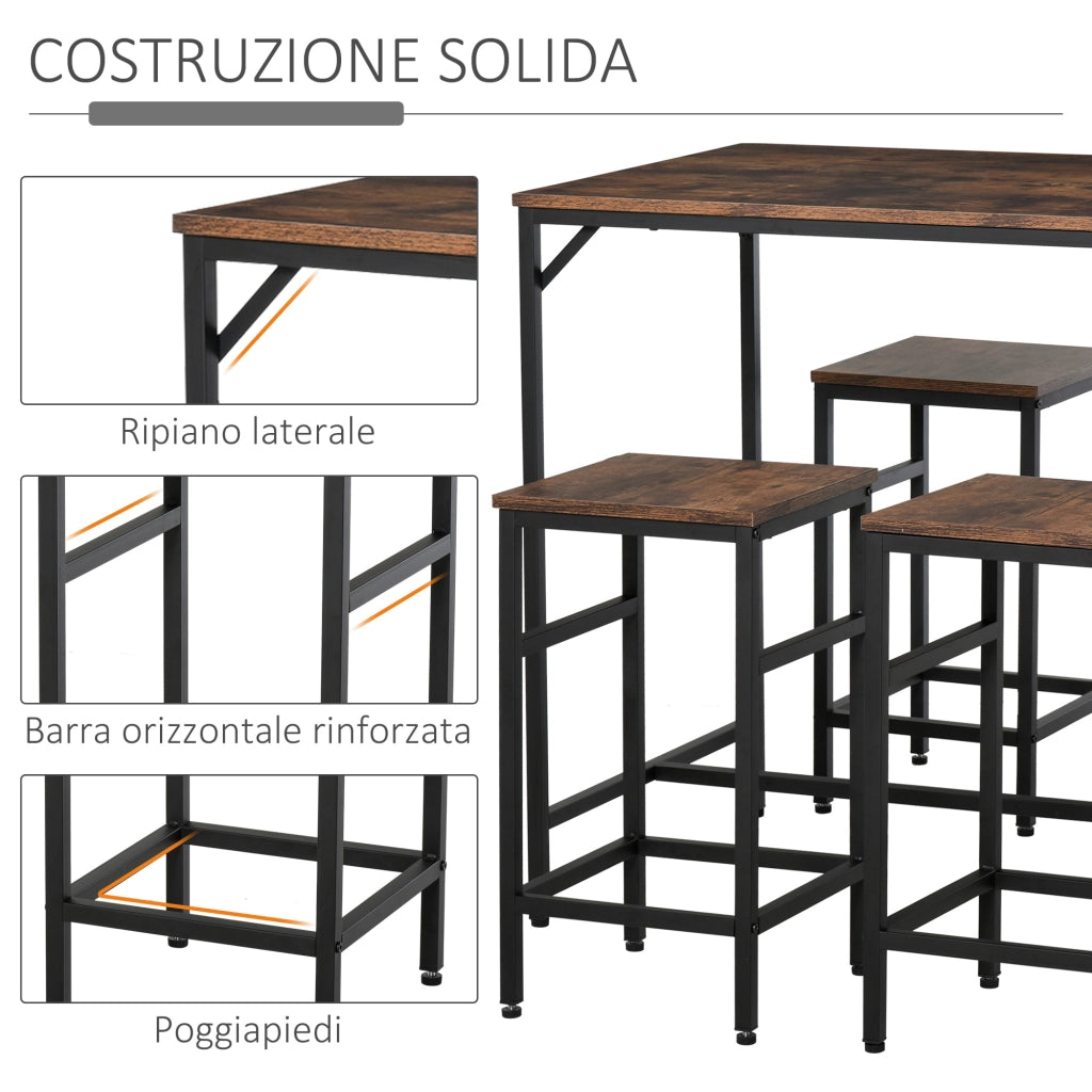 Tavolo da pranzo alto allungabile ¨C zephmum ¨C Metallo e legno, Marrone rustico, 100x60x88 cm