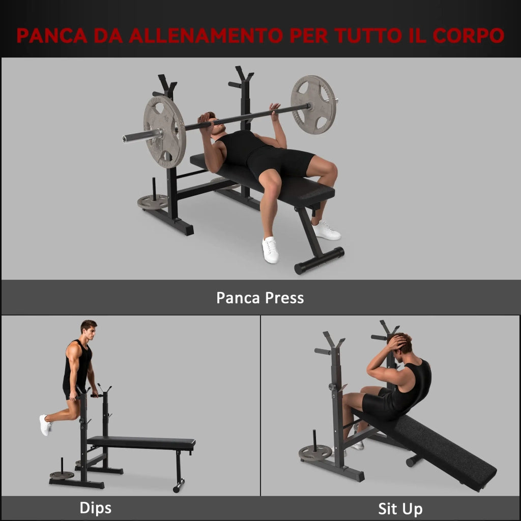 Panca Pesi Pieghevole 140x73x98-122 cm in Acciaio Nero