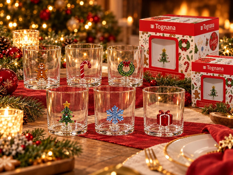 1 Pezzo Bicchiere Natale Tognana Cheermas 350 cc con Decoro 3D 6 Decori