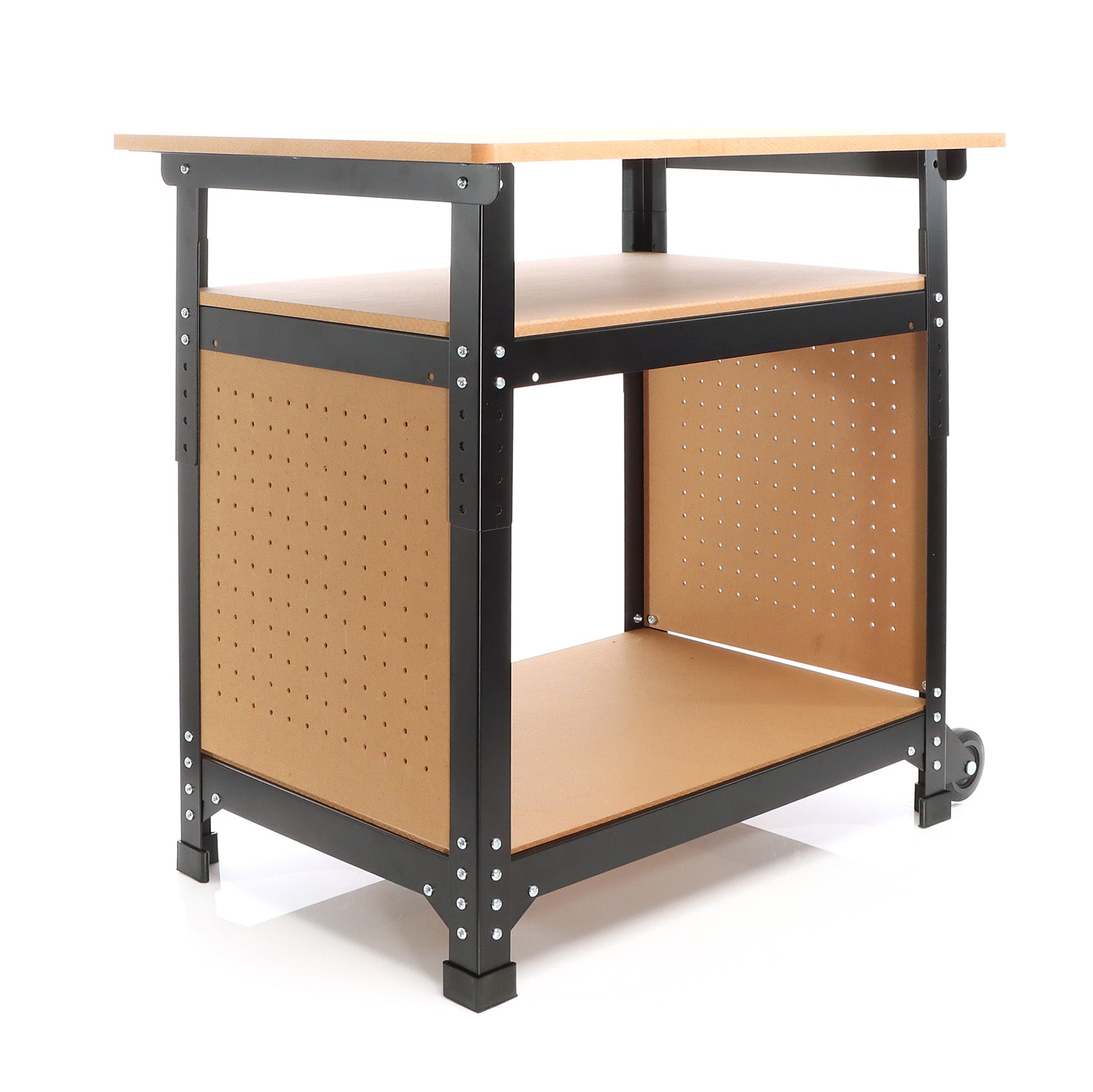 Banco da lavoro portatile 68x50x66-82 cm Tavolo da lavoro con altezza regolabile e 2 ripiani