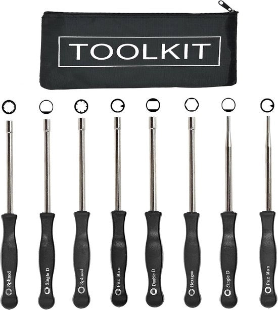 Set di Regolazione Carburatore da 8 pezzi - Set di Sincronizzazione Carburatore - Chiavi a Lame - Acciaio Inox - Adatto per Motrici a 2 Tempi - Compreso Diversi Tipi di Punta - Manopola di Regolazione