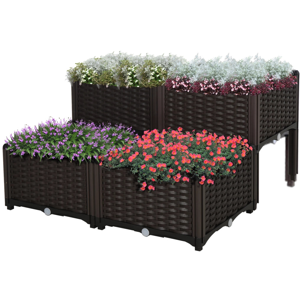 4 Jardineras Cuadradas Exterior Imitaci¨®n Mimbre ¨C zephmum ¨C 40x40x26/44 cm Marr¨®n