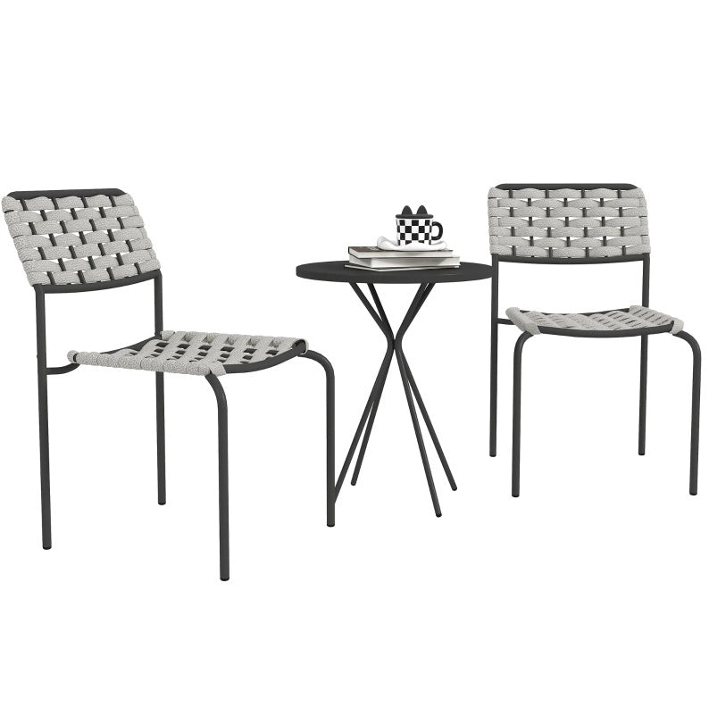 Set bistrot da esterno 3 pezzi con 2 sedie impilabili e tavolo; grigio