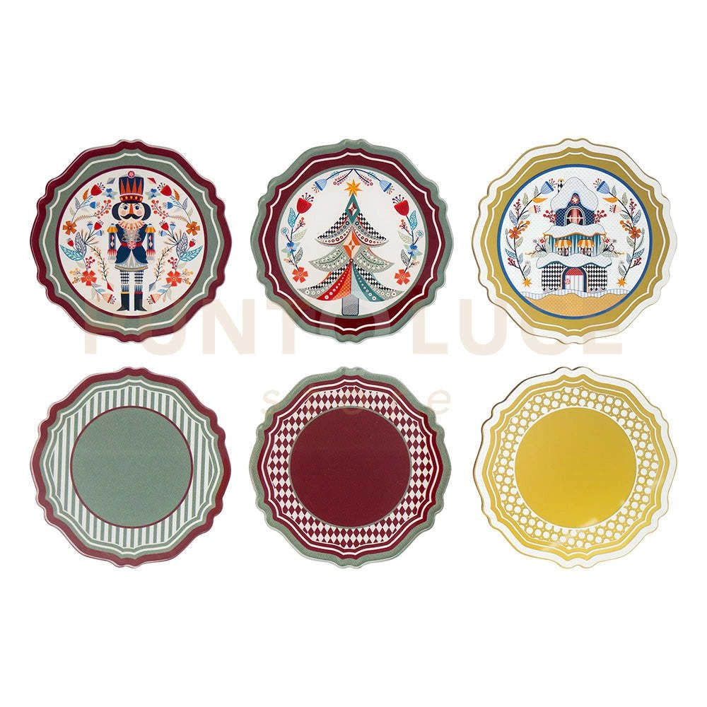 SET 6 SOTTOBICCHIERI NATALE IN CRISTALLO ACRILICO DECORATO DISEGNO FIABA