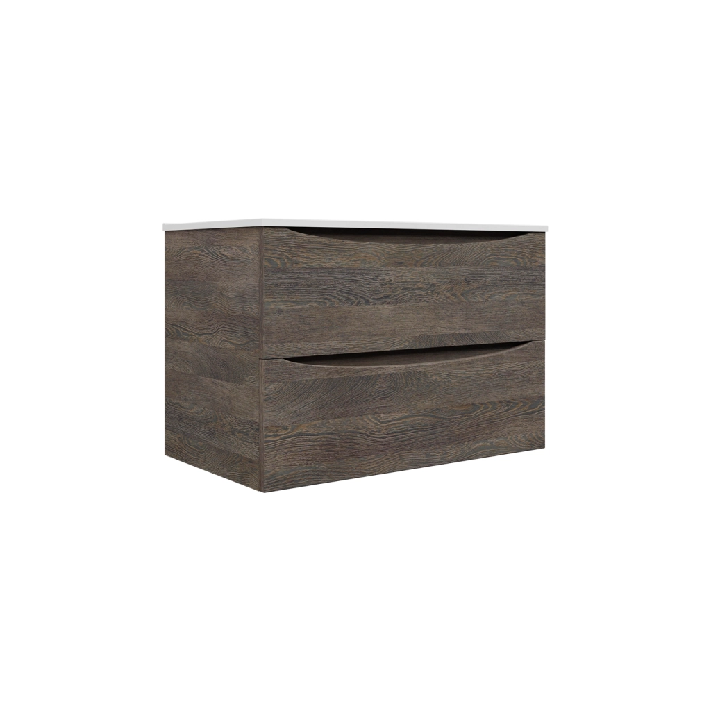 Mobile da bagno sospeso 80cm rovere scuro con lavabo e specchio | Aspen