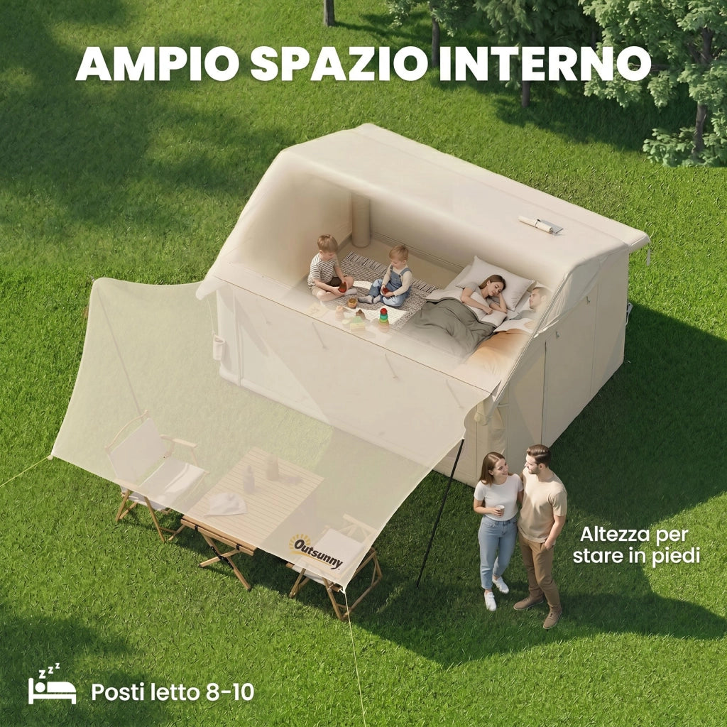 Tenda da Campeggio-Tenda per Escursionismo  Gonfiabile con Pompa, Impermeabile 3000mm e Antivento, Cachi