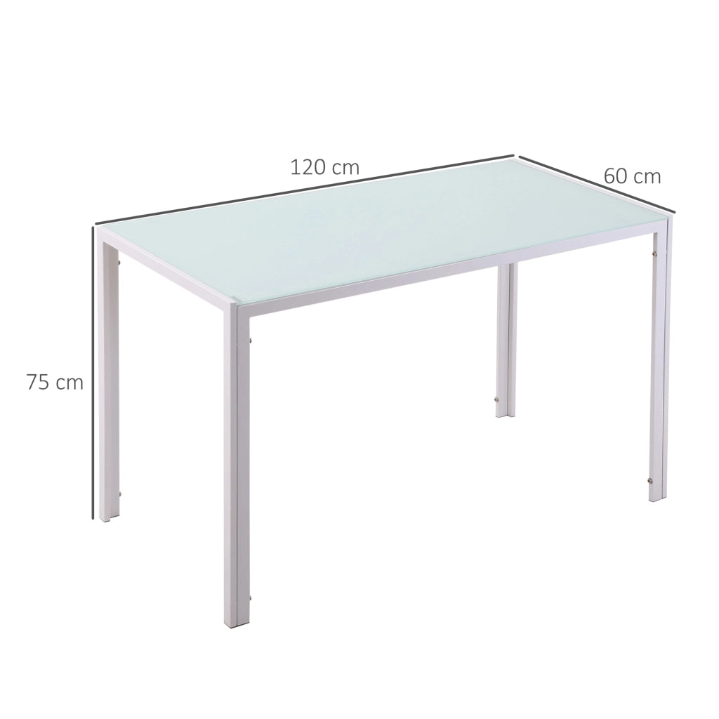 Tavolo Rettangolare da 4 Persone per Cucina e Soggiorno, Tavolo Moderno in Metallo e Vetro Temperato, 120x60x75 cm, Bianco