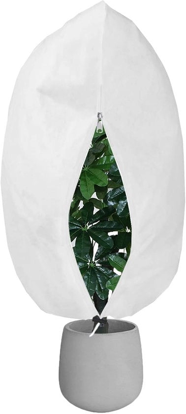 Protezione per piante in inverno, 85g/m² Protezione invernale per piante all'aperto, Protezione dalla nebbia per piante, Sacchetto di protezione per piante con cerniera a zip e corda per piantine (80x120cm)