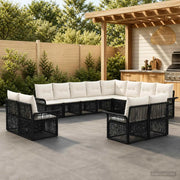 Set Divano da Giardino 12 pz Nero e Bianco Crema polyrattan 3435004