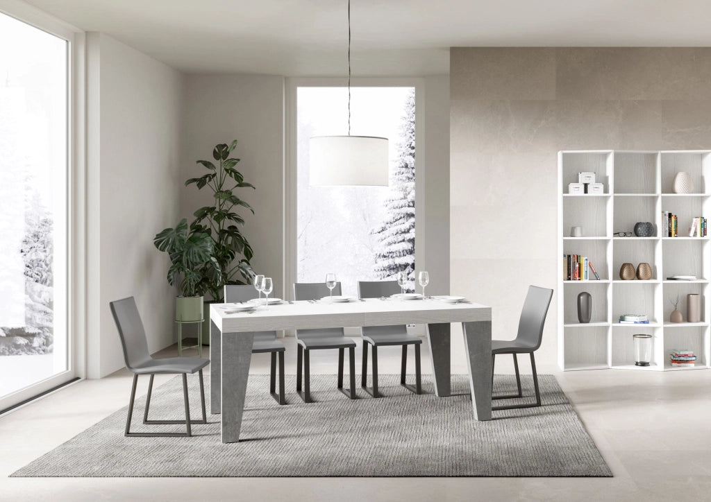 Tavolo Allungabile 160/264x90x77 cm Naxy Mix piano Bianco Frassino gambe Cemento