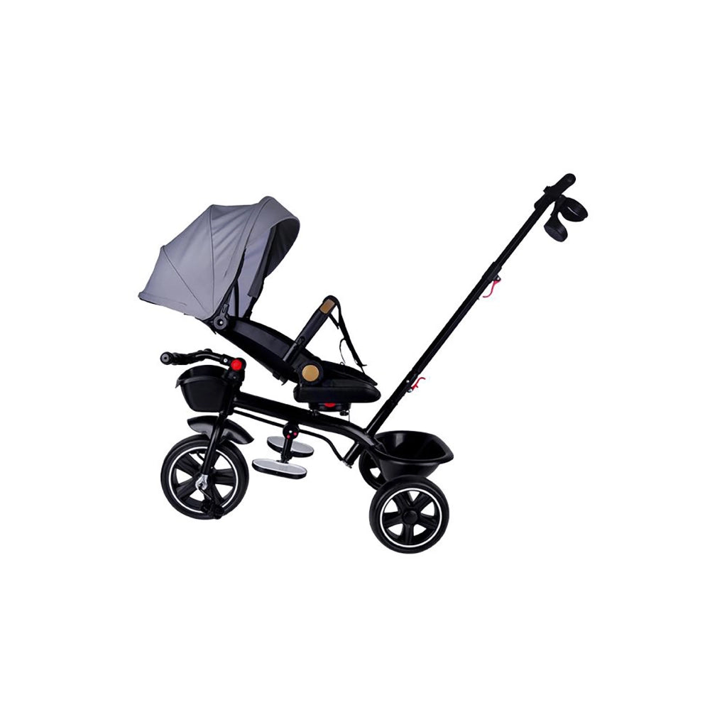 Passeggino Triciclo con Sedile Girevole 65x47x110 cm con Cappotta e Cestini Grigio