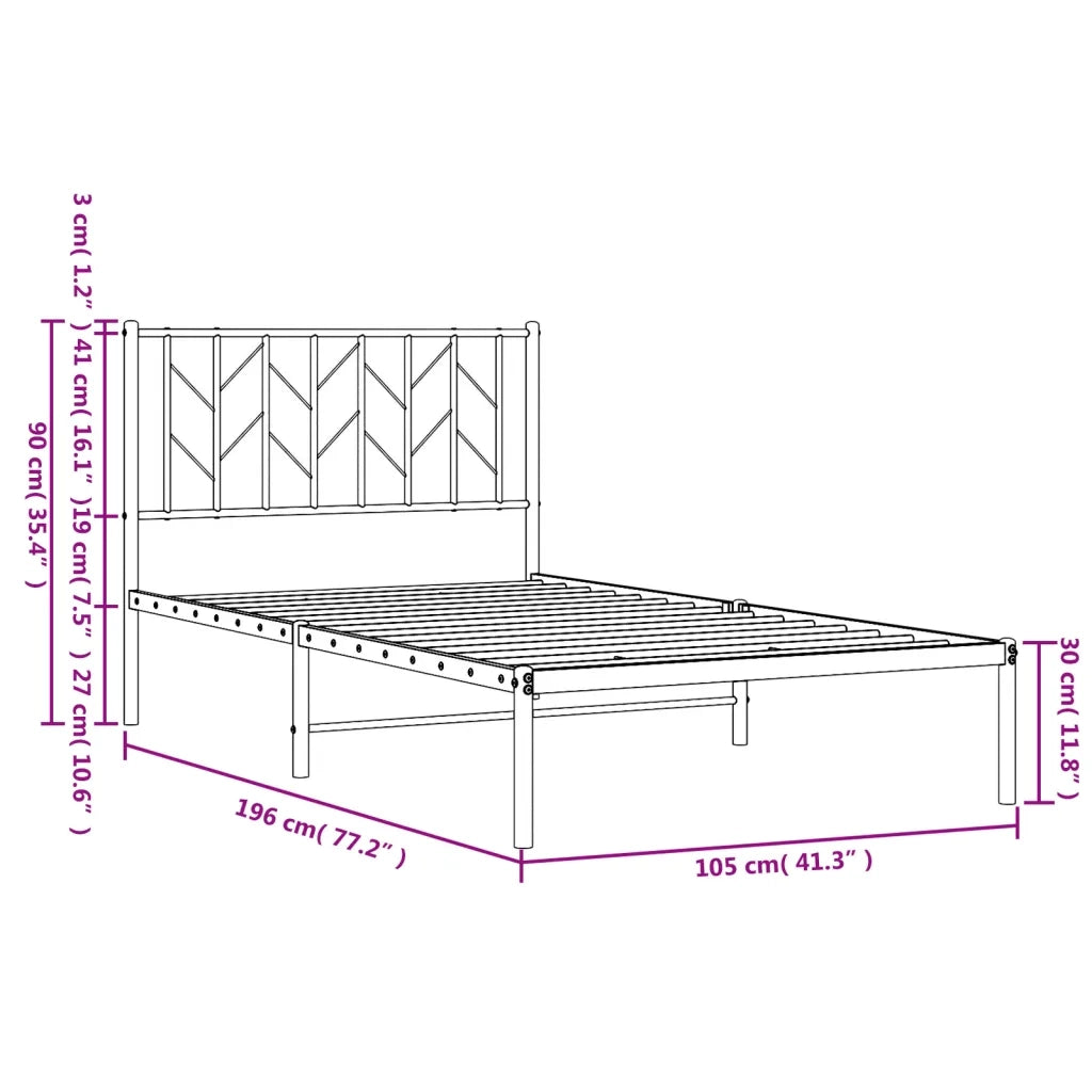 Letto singolo | Letto per adulti | Giroletto con Testiera in Metallo Nero 100x190 cm