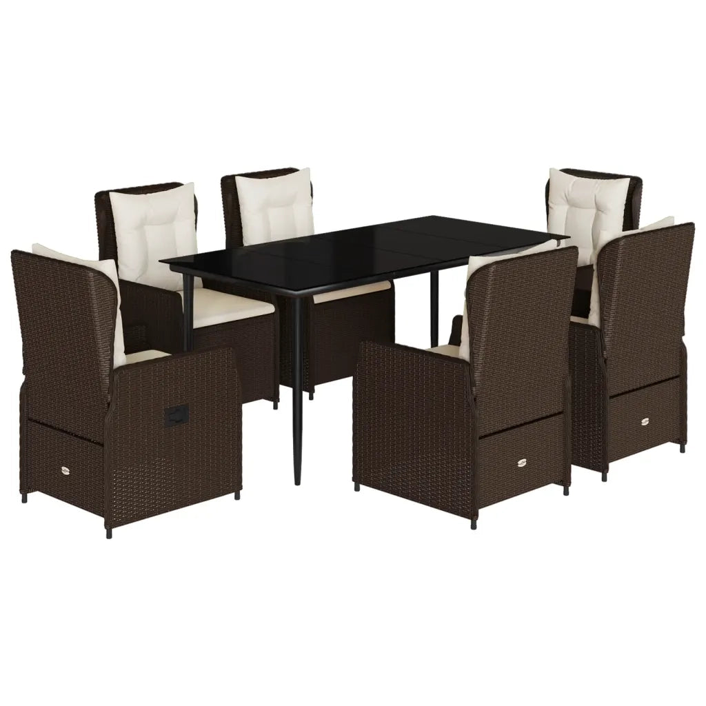 Set da Pranzo da Giardino 7pz con Cuscini in Polyrattan Marrone 3262844