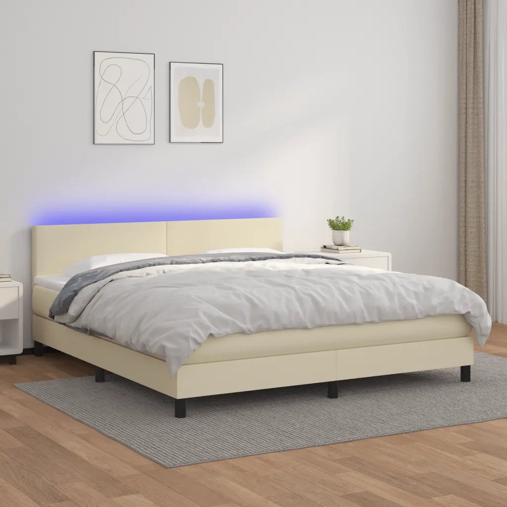 vidaXL Giroletto a Molle con Materasso e LED Crema 160x200 cm