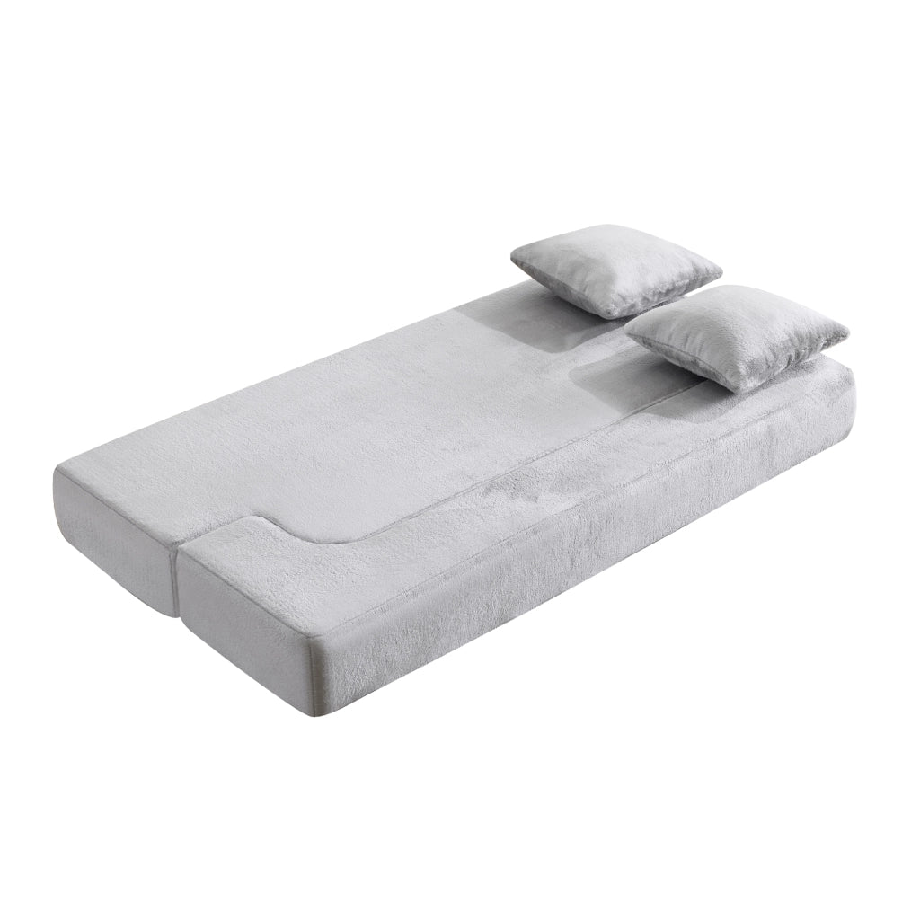Divano letto trasformabile 2 in 1 in schiuma, tessuto morbido, 2 posti, senza montaggio, grigio chiaro