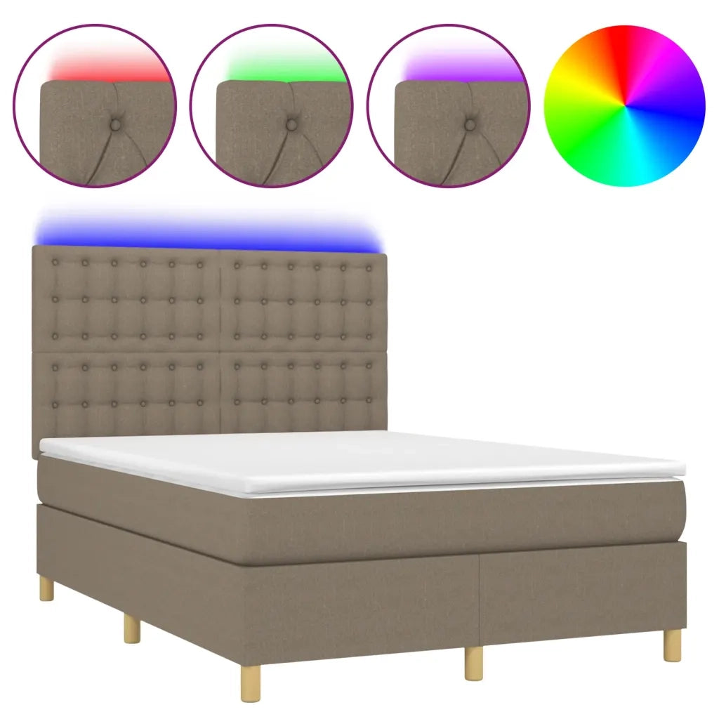 Letto a Molle con Materasso e LED Tortora 140x200 cm in Tessuto 3135761