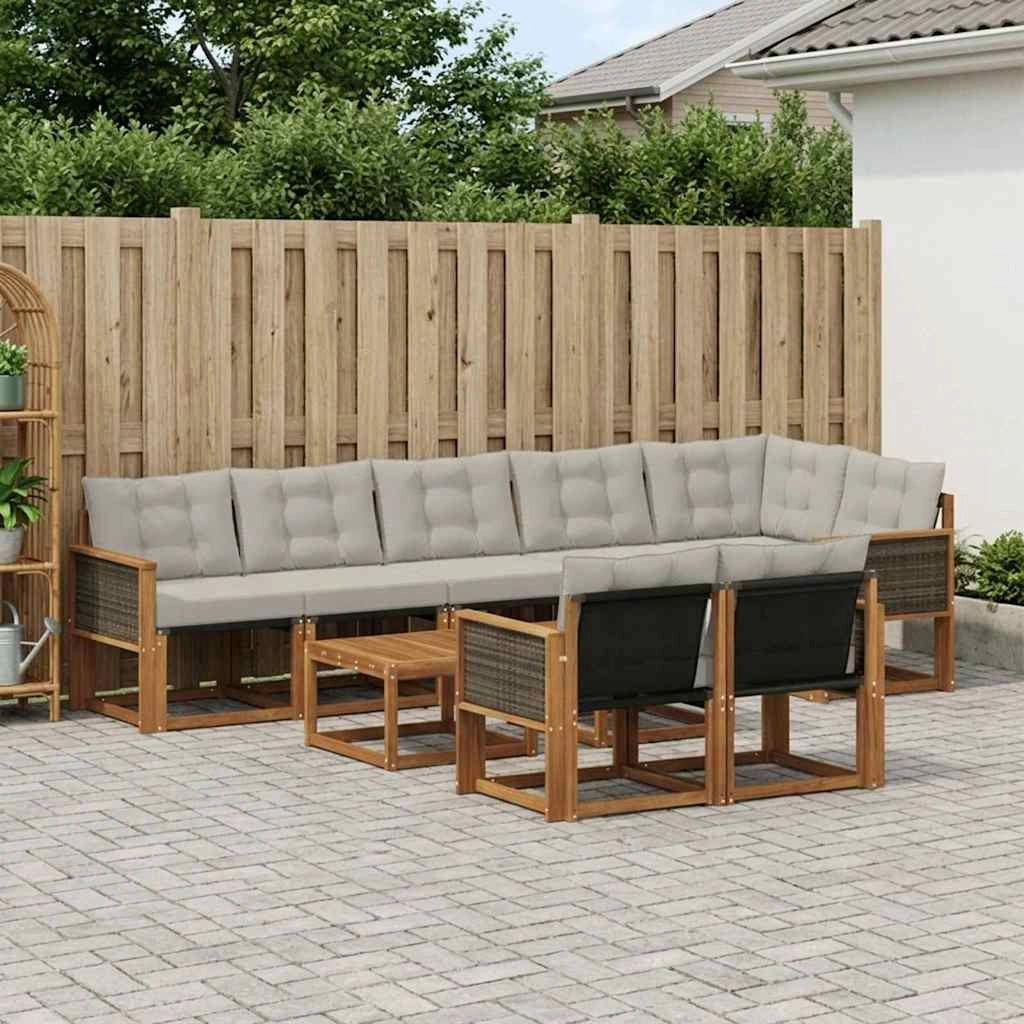 Set di divani da esterno 9 pz Naturale e Grigio Chiaro 3382043
